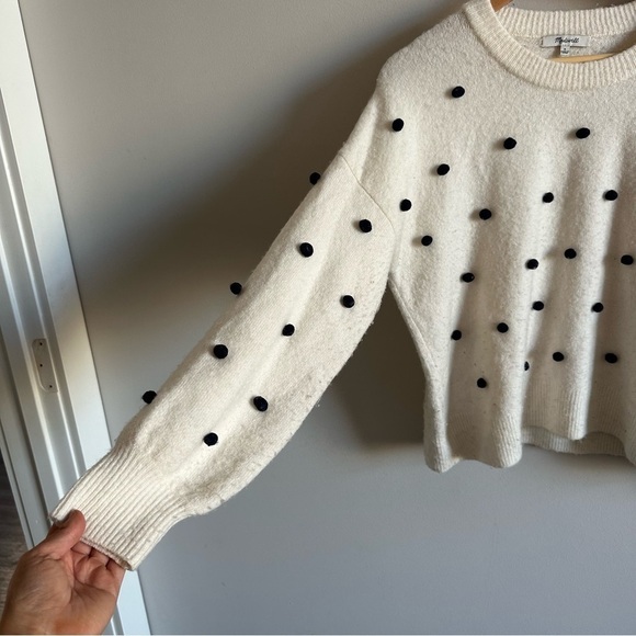 Madewell Cream Brockton Bobble Sweater Black Polka Dot in Coziest Yarn Crewneck - Picture 8 of 8